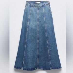 Zara Blue Flared Denim Skirt